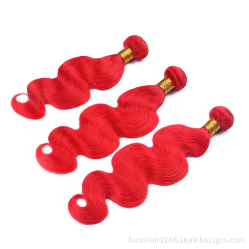 Wine Human Hair Weave Bundles with Closure Extension Red Hair Fuxin Brazilian Remy Hair WEAVING Machine Double Weft >=20%